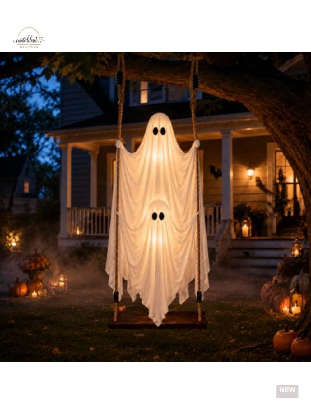 Set of 3 Giant Hanging Ghost Halloween Decoration Outdoor Spooky Glowing 5 FT